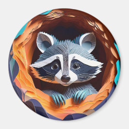 Imán Raccoon del bebé del arte del papel en 3D del árbo