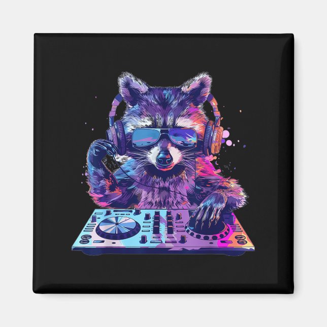 Imán Raccoon Dj Edm Techno House Music Funny Animal Lov (Frente)