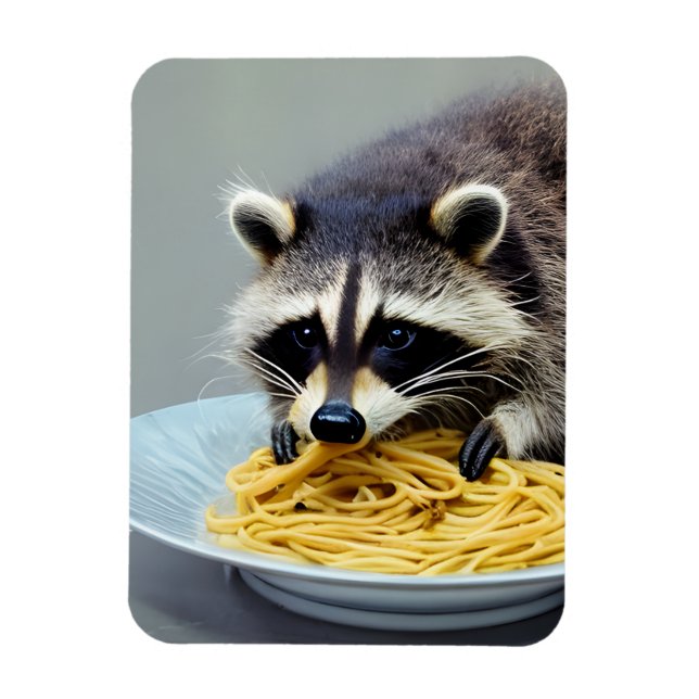 Imán Raccoon Eating Spaghetti (Vertical)