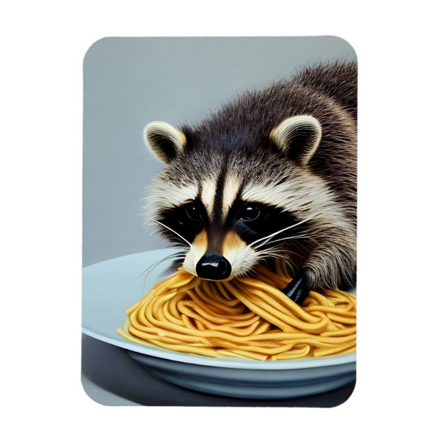 Imán Raccoon Eating Spaghetti (Vertical)