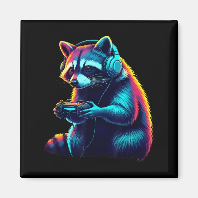Imán Raccoon Gaming Animal Video Games Funny Raccoon  (Frente)