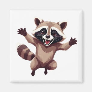 Imán Raccoon Happy Playful Fun Saltando En La Alegría A