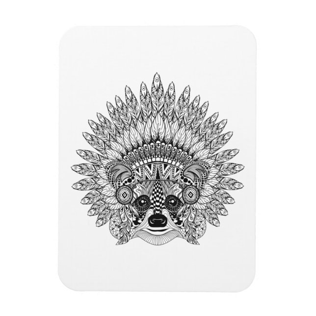 Imán Raccoon In Feathered War Bonnet Doodle (Vertical)