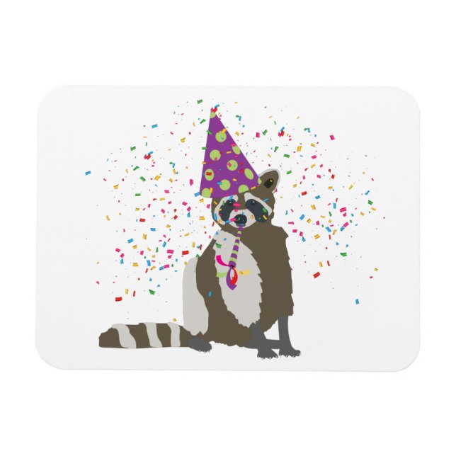 Imán Raccoon Partying - Animales que tienen un Fiesta (Horizontal)