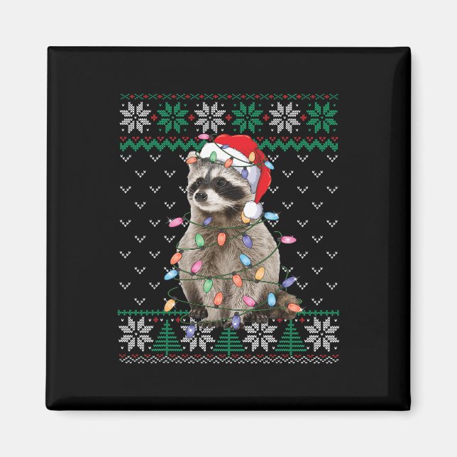 Imán Raccoon Santa Hat Navidades Ugly Sweater Animales  (Frente)