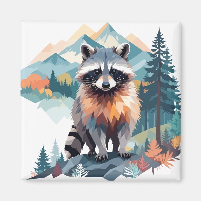 Imán Raccoon Vector Arte Animal En La Naturaleza Majest (Frente)