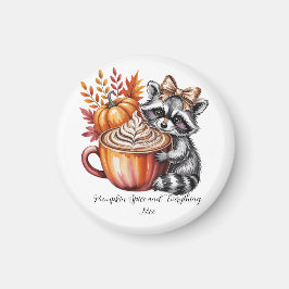 Imán Raccoon with Pumpkin Latte Fall Season Magnet