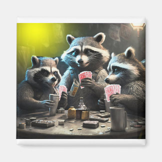 Imán Raccoons jugando al póker