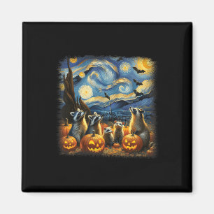 Imán Raccoons Y Possum Halloween Caen Van Gogh Starry