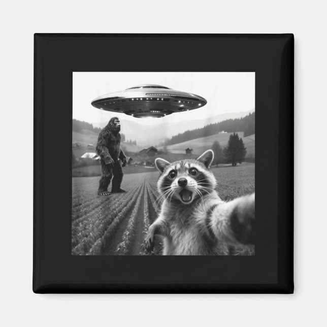 Imán Racoon Bigfoot Selfie Ufo Funny Racoon Alien Bigfo (Frente)