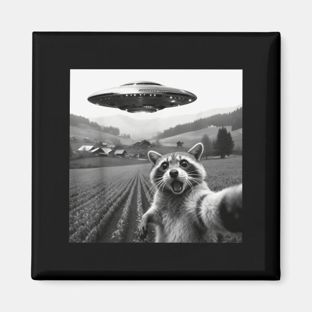 Imán Racoon Selfie With Alien Ufo Funny Racoon Alien Bi (Frente)