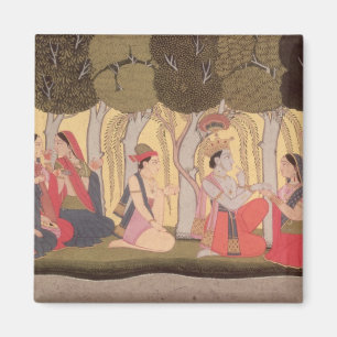 Imán Radha y Krishna asentados en una arboleda, Kulu