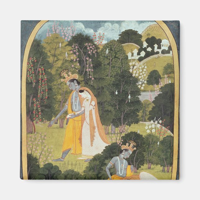 Imán Radha y Krishna caminando en un bosque (Frente)