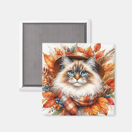 Imán Ragdoll Cat En Otoño Con Scarf