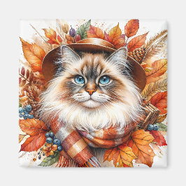 Imán Ragdoll Cat En Otoño Con Scarf