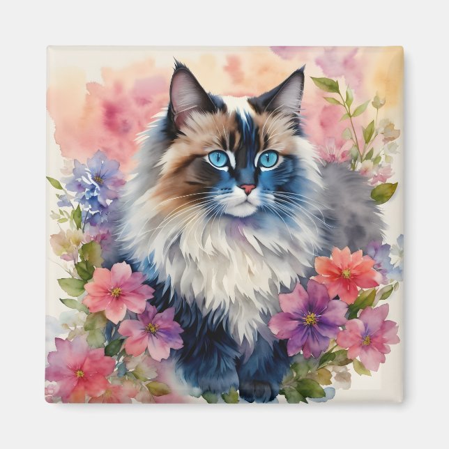 Imán Ragdoll Cat Floral Art (Frente)