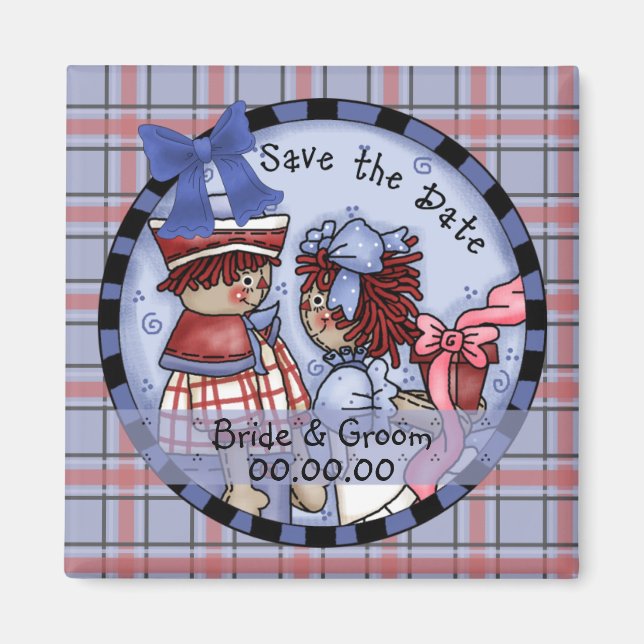 Imán Raggedy Ann y Andy Save-the Date Magnet (Frente)