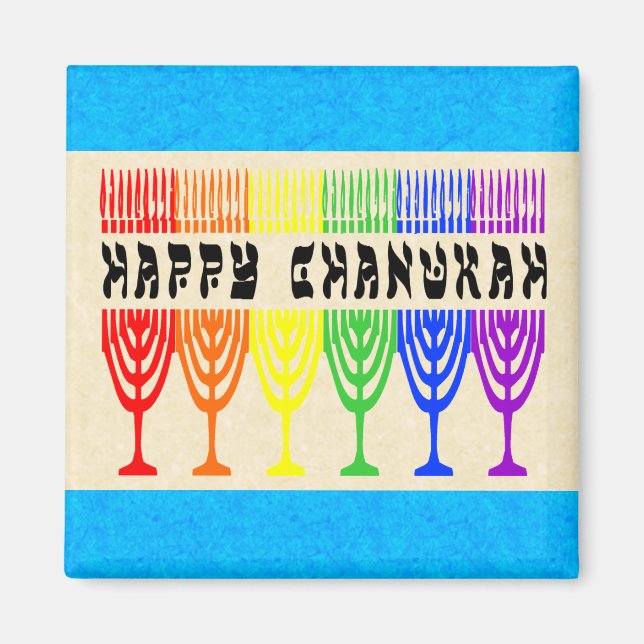 Imán Rainbow Happy Chanukah Magnetes (Frente)