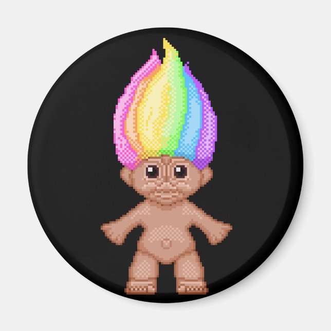Imán Rainbow Troll, arte de píxeles, kawaii, vaporwave, (Frente)