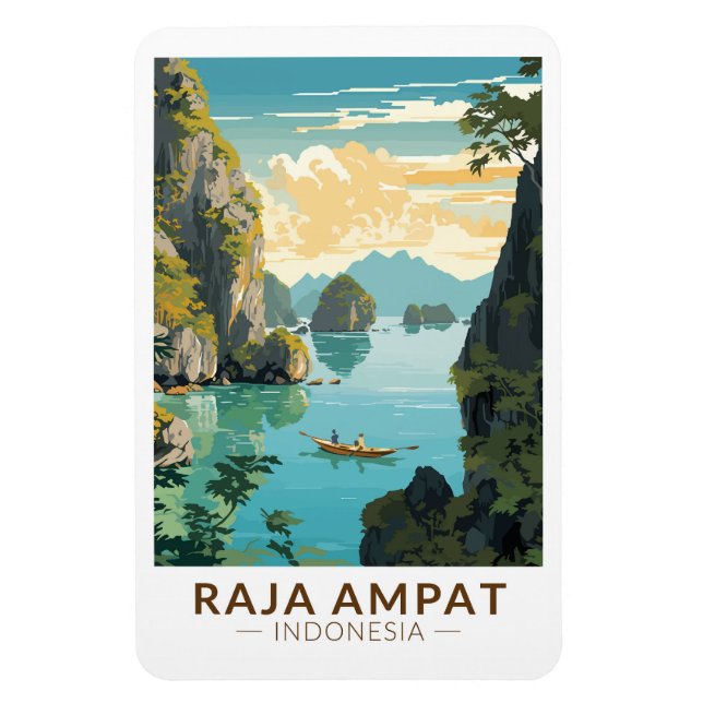 Imán Raja Ampat Indonesia Bote Viaje Arte Vintage (Vertical)