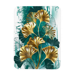 Imán Rama con hojas doradas Ginko Biloba