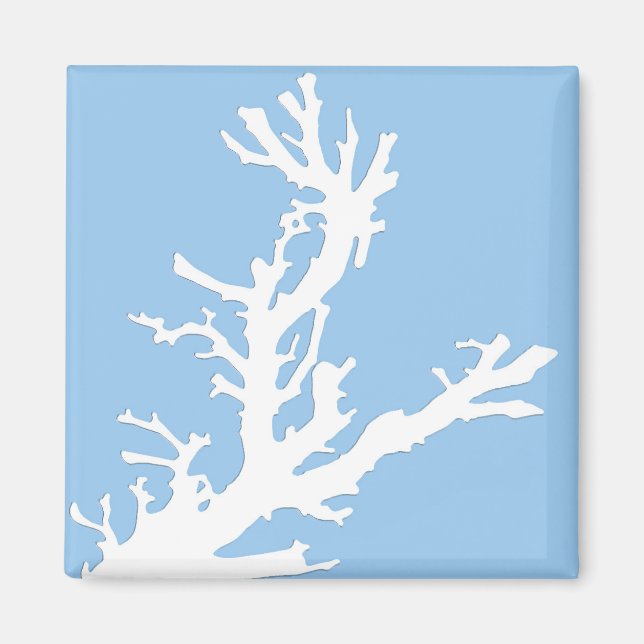 Imán Rama de coral - blanco sobre azul pálido (Frente)