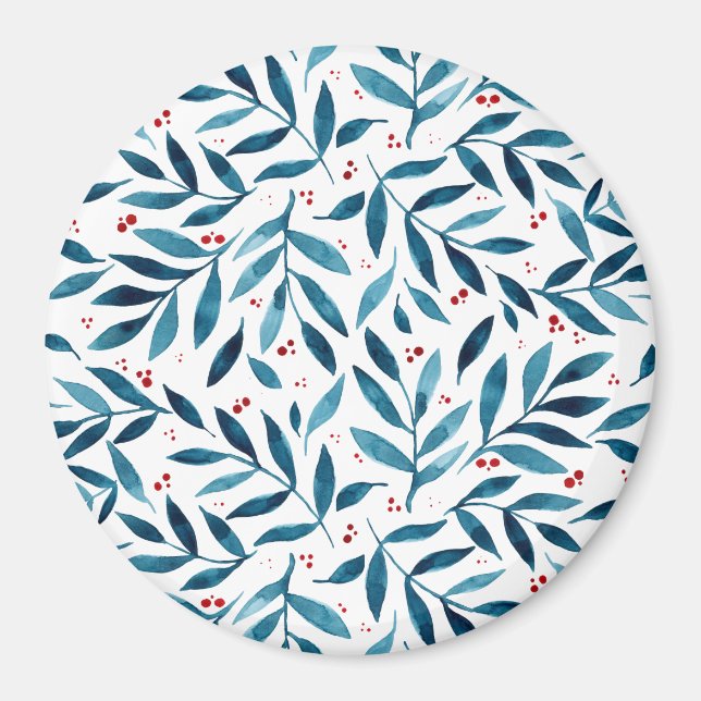 Imán Ramas de acuarela de bonito - turquesa y roja (Frente)