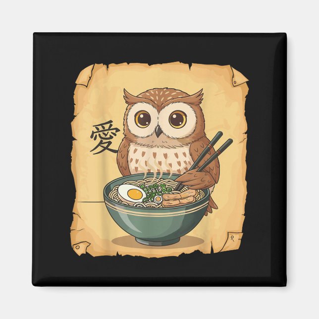 Imán Ramen Owl Noodle Kawaii Lover Japanese Funny Graph (Frente)