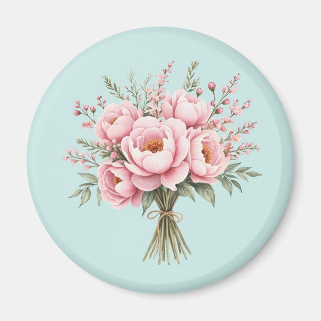 Imán Ramo de flores de peonía rosa bonita (Frente)