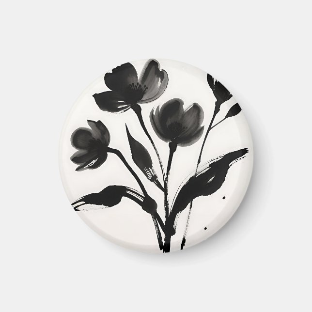 Imán Ramo de flores de tinta negra (Frente)
