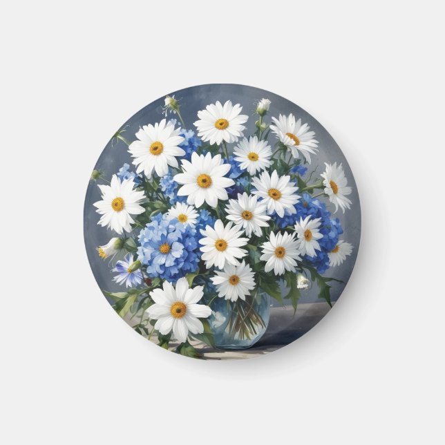 Imán Ramo de Flores Elegantes Daisies Acuarela (Frente)