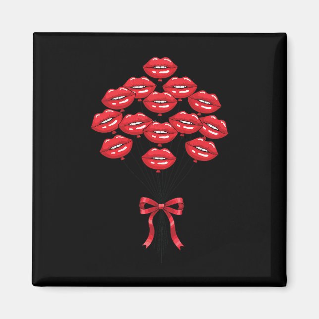 Imán Ramo de flores Lloons Beso de Labios Rojos Brillan (Frente)