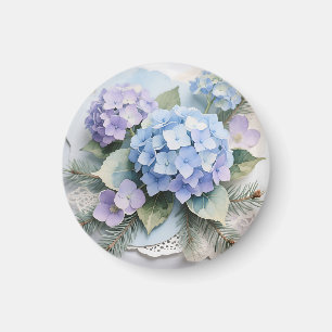 Imán Ramo de Hortensias Azules Acuarela Serenidad