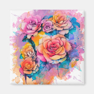 Imán Ramo de rosas con manchas de pintura acuarela mode