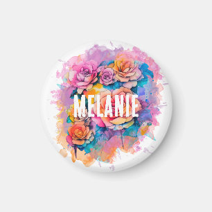 Imán Ramo de rosas personalizadas con acuarela moderna