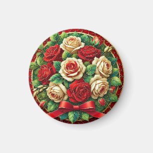 Imán Ramo elegante de rosas rojas y blancas