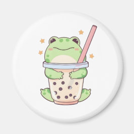 Imán Rana Chibi Kawaii Abrazando Taza de Bubble Tea