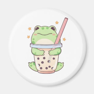 Imán Rana Chibi Kawaii Abrazando Taza de Bubble Tea
