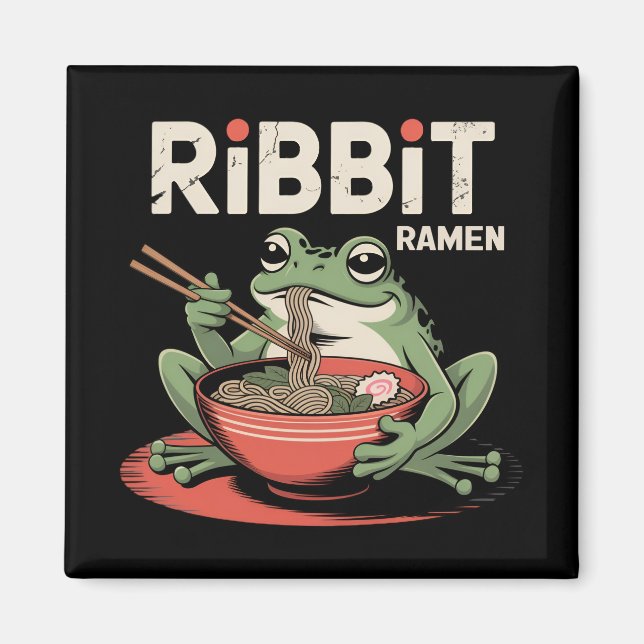 Imán Rana Comer Ramen Cinta divertida Ramen (Frente)