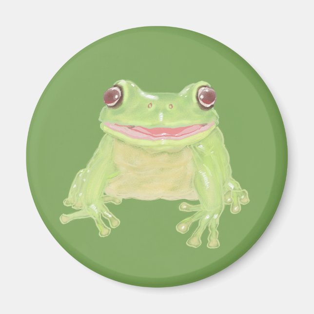 Imán Rana de árbol verde lindo - transparente. (Frente)