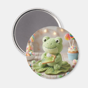 Imán Rana de peluche linda sosteniendo pastel de lima c