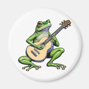 Imán Rana divertida tocando guitarra