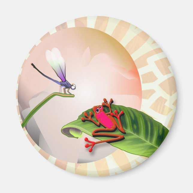 Imán Rana roja viendo libélula (Frente)