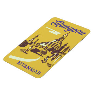 Imán Rangoon Myanmar vintage travel poster