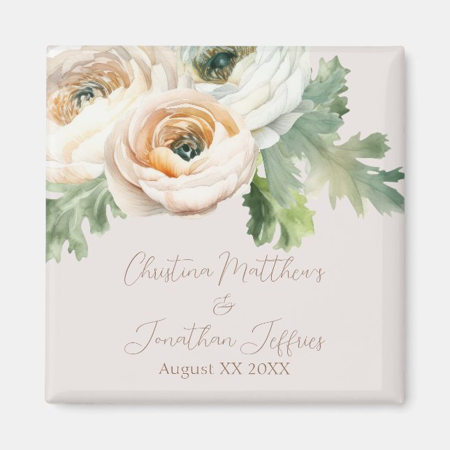 Imán Ranunculus de melocotón romántico sobre marfil (Frente)