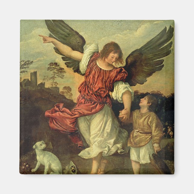 Imán Raphael y Tobias, 1507-8 (petróleo en el panel) (Frente)