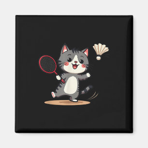 Imán Raqueta de bádminton divertida gato lindo volante