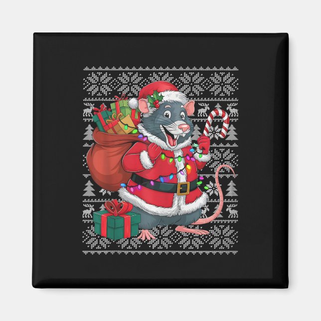 Imán Ras navidades Sweater Style Ugly Santa Rat Navidad (Frente)