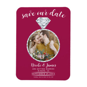 Imán Raspberry Pink Diamond Ring Bling Save the Date