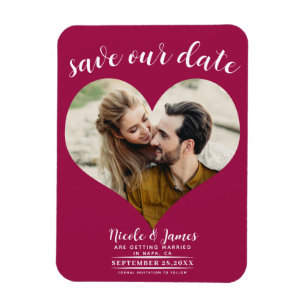 Imán Raspberry Pink Heart Photo Wedding Save the Date